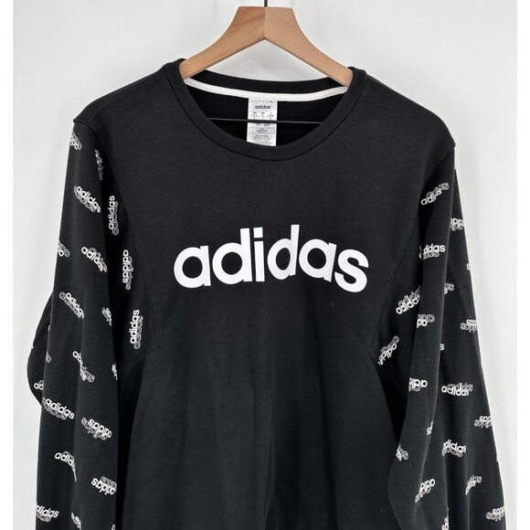 Adidas Crewneck Sweatshirt Women Large Black Logo Loose Fitting Graphic Boxy - Picture 2 of 9